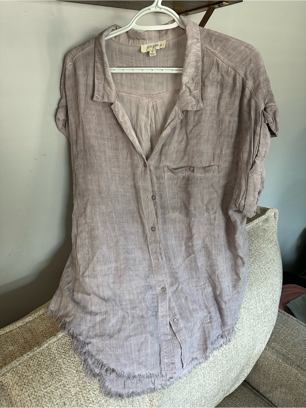 Umgee Dusty Mauve Fringed Button-Down Shirt
